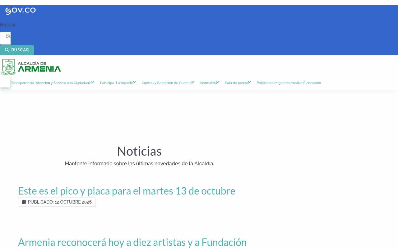 Pantalla de armenia.gov.co