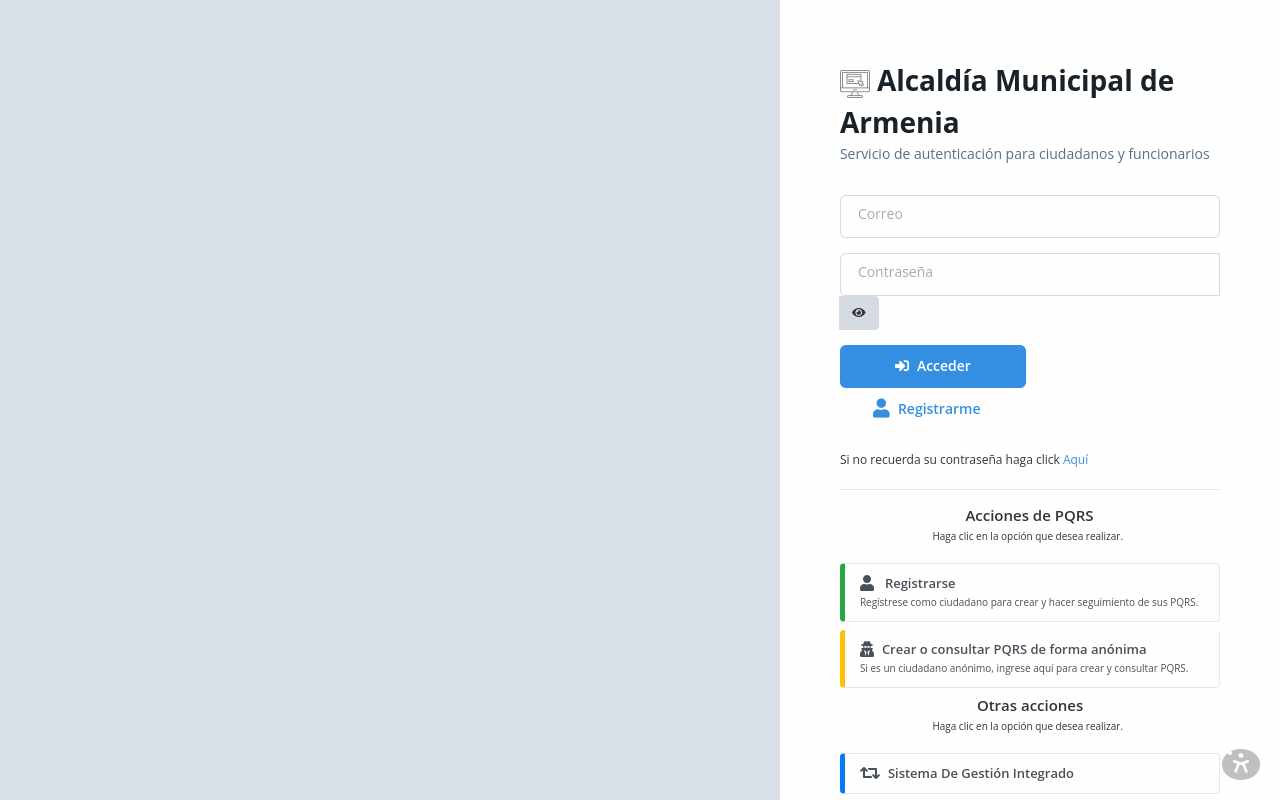 Pantalla de intraweb.armenia.gov.co