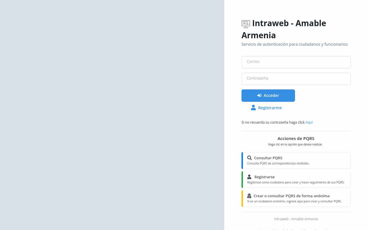 Pantalla de intraweb.armeniaamable.gov.co