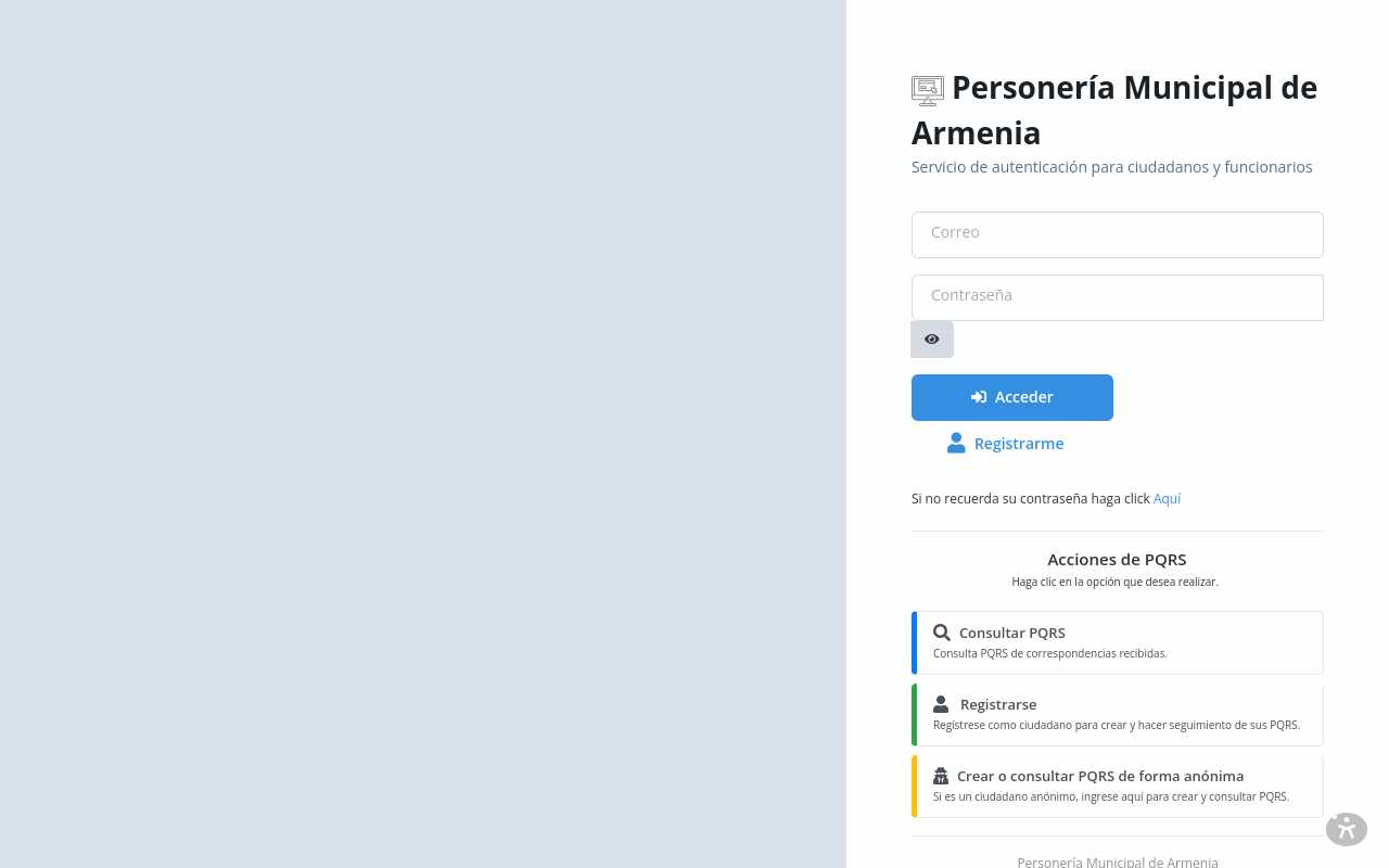 Pantalla de intraweb.personeriarmenia.gov.co