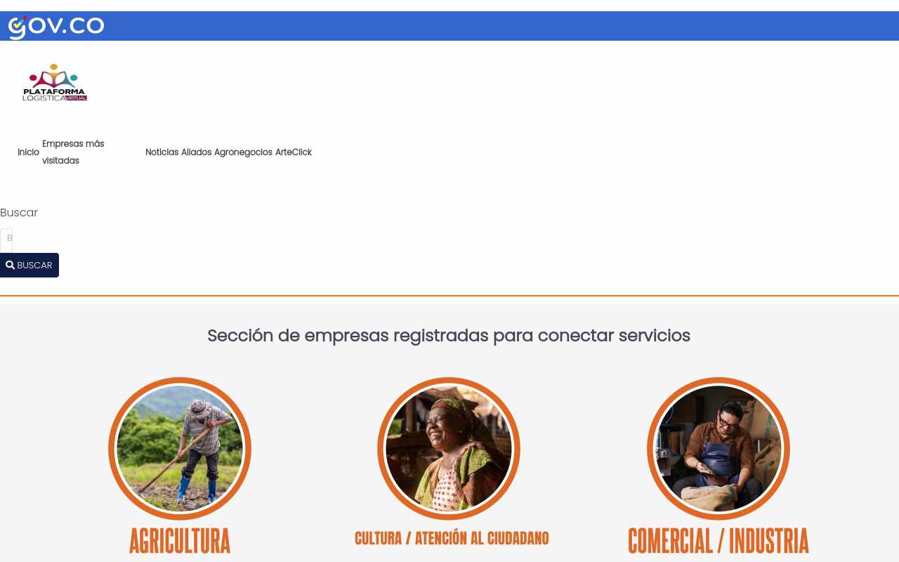 Pantalla de plataformalogistica.ventanillaunicavirtualquindio.gov.co