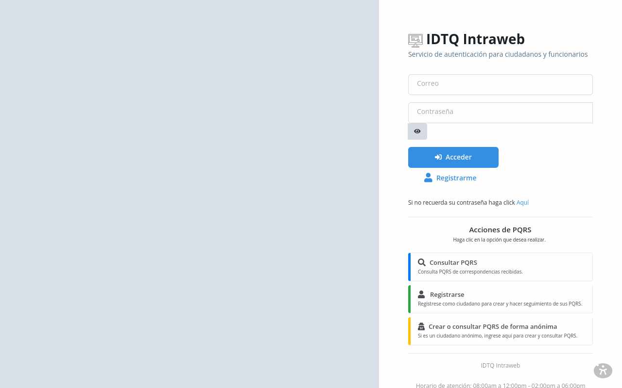 Pantalla de ventanilla.idtq.gov.co