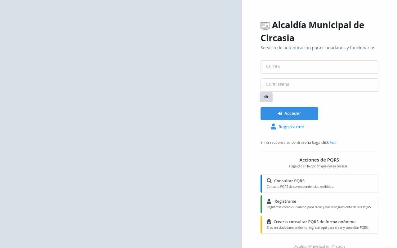 Pantalla de ventanillaunicavirtualcircasia.gov.co