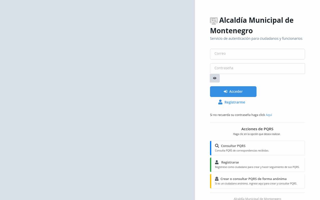 Pantalla de ventanillaunicavirtualmontenegro.gov.co